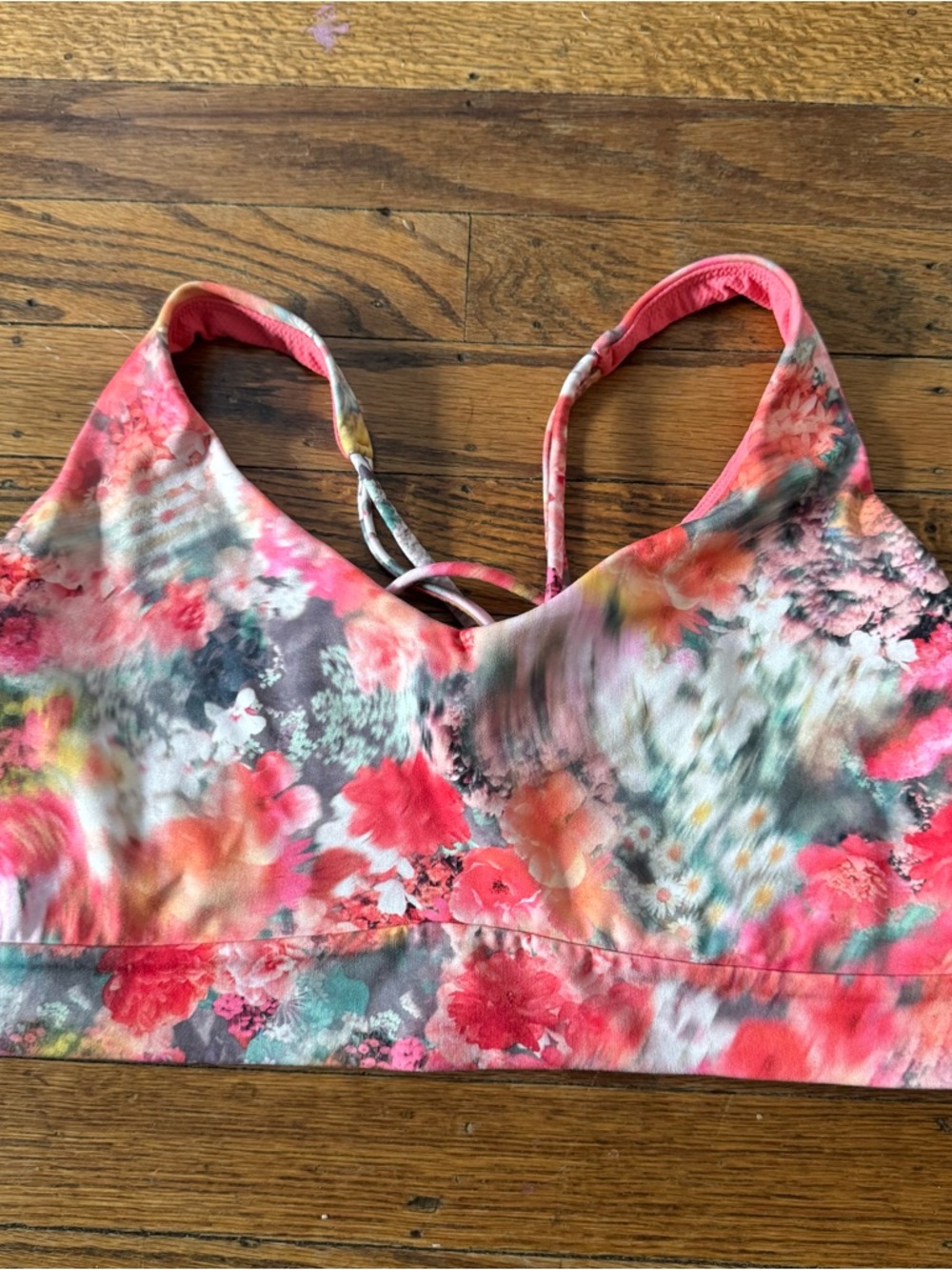 Athleta Solace Strappy Sports Bra D-DD M in Renewed Bloom Spring Pink EUC
